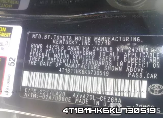 4T1B11HK6KU730519 фото 10