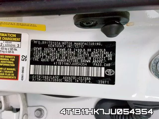 4T1B11HK7JU054354 фото 2