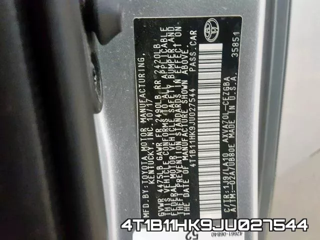 4T1B11HK9JU027544 фото 2