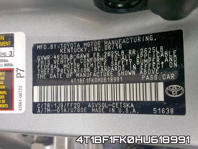 4T1BF1FK0HU618991 фото 2