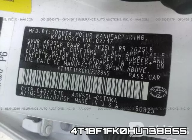4T1BF1FK0HU738855 фото 10