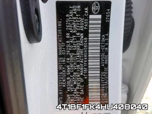 4T1BF1FK4HU408040 фото 2