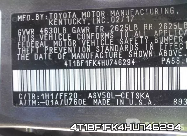 4T1BF1FK4HU746294 фото 10