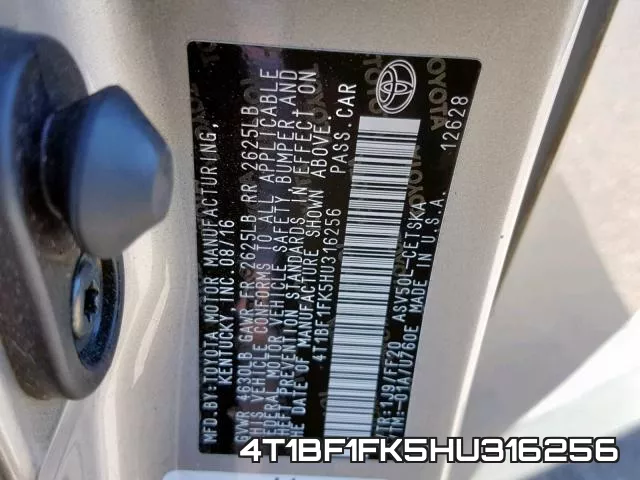 4T1BF1FK5HU316256 фото 2