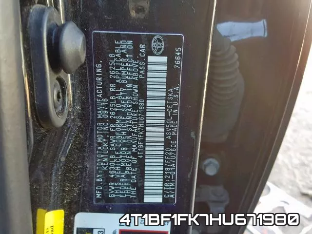 4T1BF1FK7HU671980 фото 2