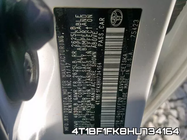 4T1BF1FK8HU734164 фото 2