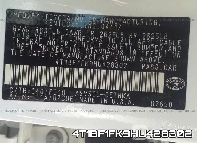 4T1BF1FK9HU428302 фото 10