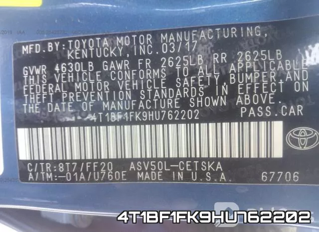 4T1BF1FK9HU762202 фото 10