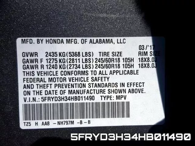 5FRYD3H34HB011490 фото 2