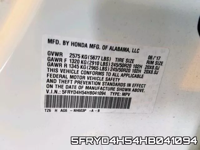 5FRYD4H54HB041094 фото 2