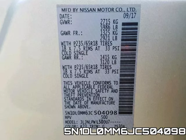 5N1DL0MM6JC504098 фото 2