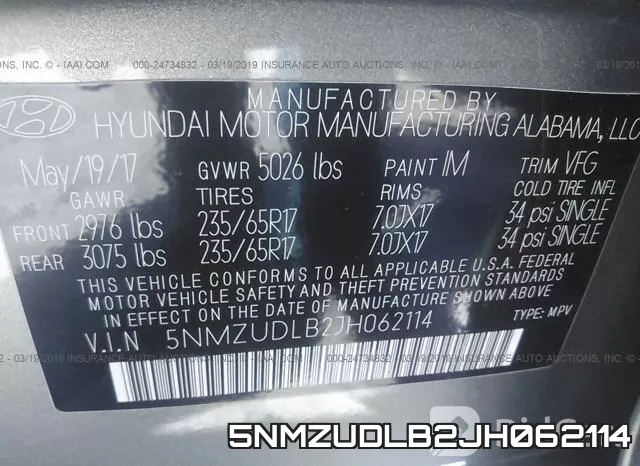 5NMZUDLB2JH062114 фото 10