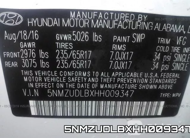 5NMZUDLBXHH009347 фото 10