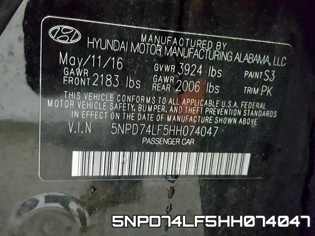 5NPD74LF5HH074047 фото 2