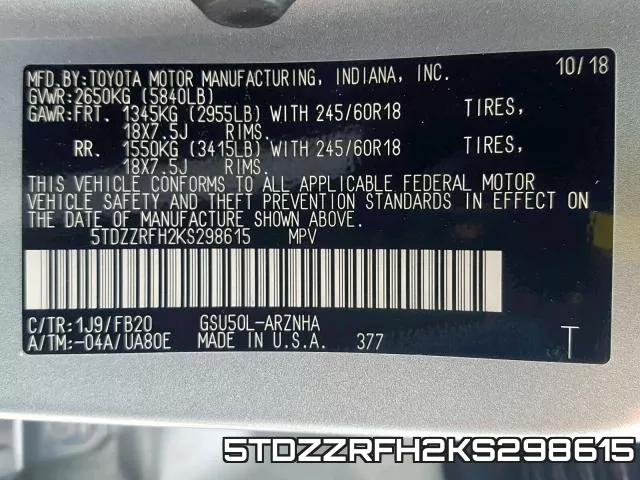 5TDZZRFH2KS298615 фото 2