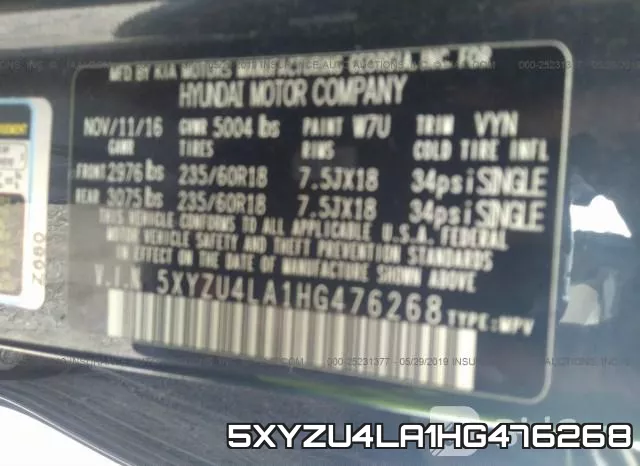 5XYZU4LA1HG476268 фото 10