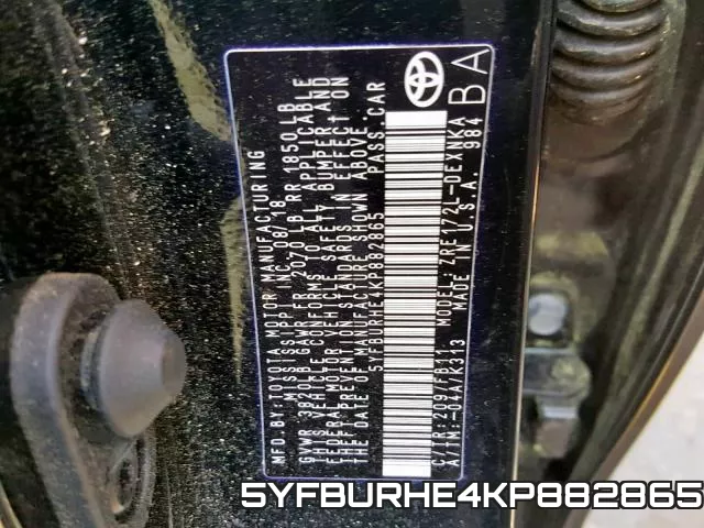 5YFBURHE4KP882865 фото 2