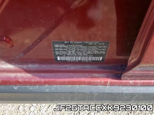 JF2GTACCXK9230100 фото 2