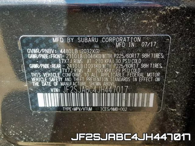 JF2SJABC4JH447017 фото 2