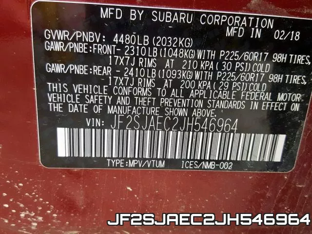 JF2SJAEC2JH546964 фото 2