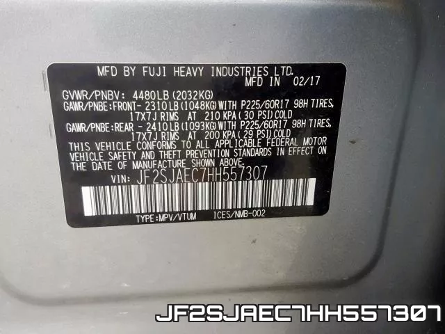 JF2SJAEC7HH557307 фото 2