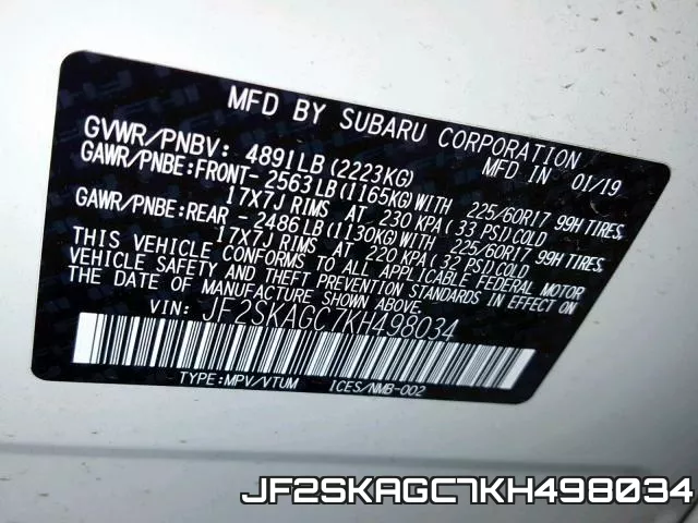 JF2SKAGC7KH498034 фото 2