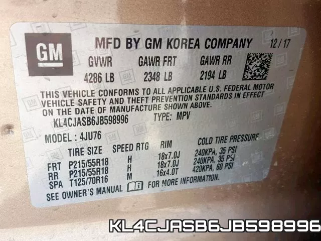 KL4CJASB6JB598996 фото 2