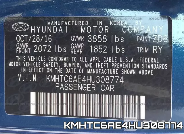 KMHTC6AE4HU308774 фото 10