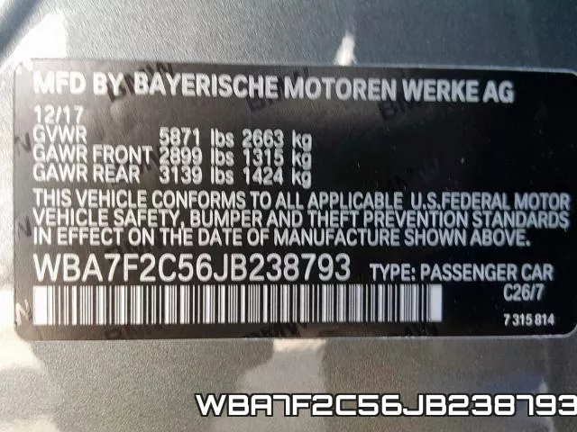 WBA7F2C56JB238793 фото 2