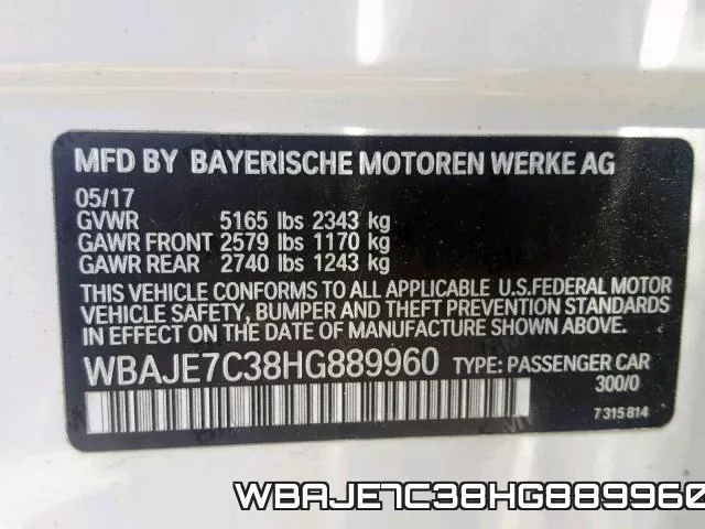 WBAJE7C38HG889960 фото 2