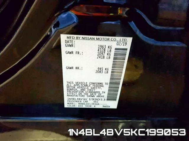1N4BL4BV5KC199053 фото 2