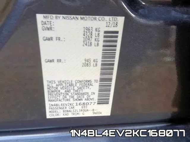 1N4BL4EV2KC168077 фото 2