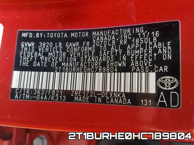 2T1BURHE0HC789804 фото 2