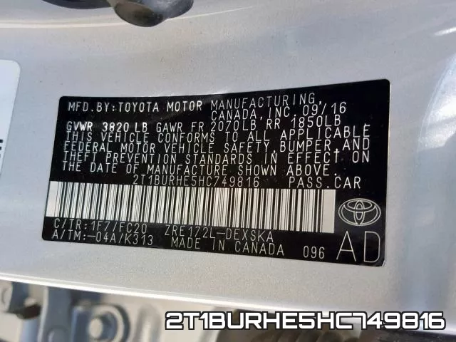 2T1BURHE5HC749816 фото 2