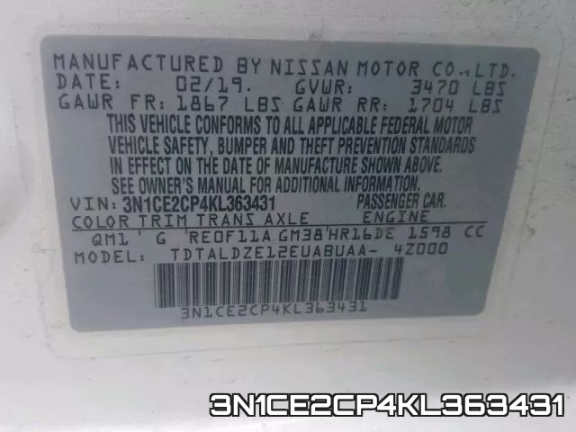 3N1CE2CP4KL363431 фото 2