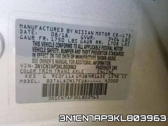 3N1CN7AP3KL803963 фото 2