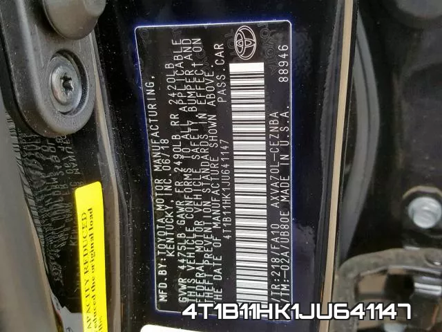 4T1B11HK1JU641147 фото 2