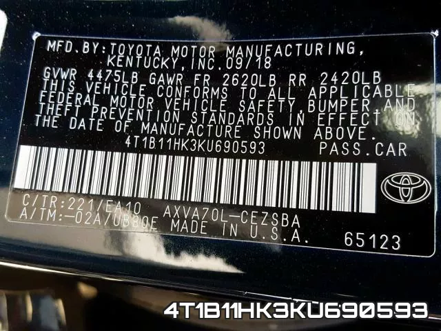 4T1B11HK3KU690593 фото 2