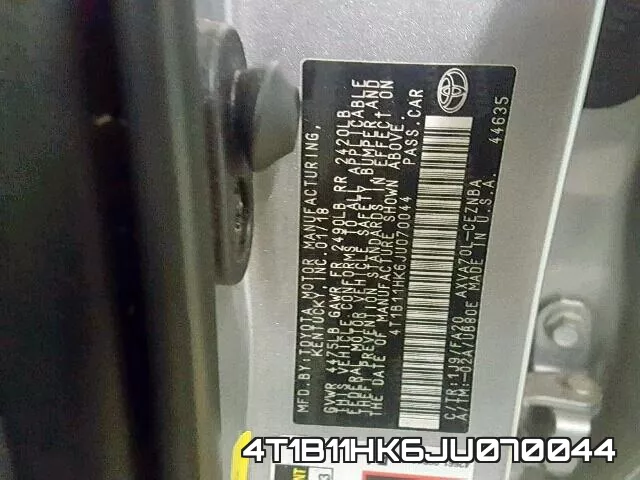 4T1B11HK6JU070044 фото 2