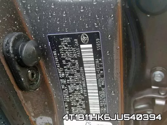 4T1B11HK6JU540394 фото 2