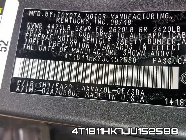 4T1B11HK7JU152588 фото 2