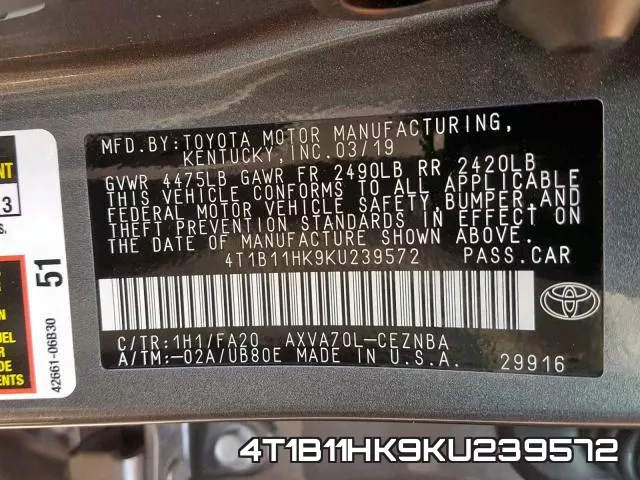 4T1B11HK9KU239572 фото 2