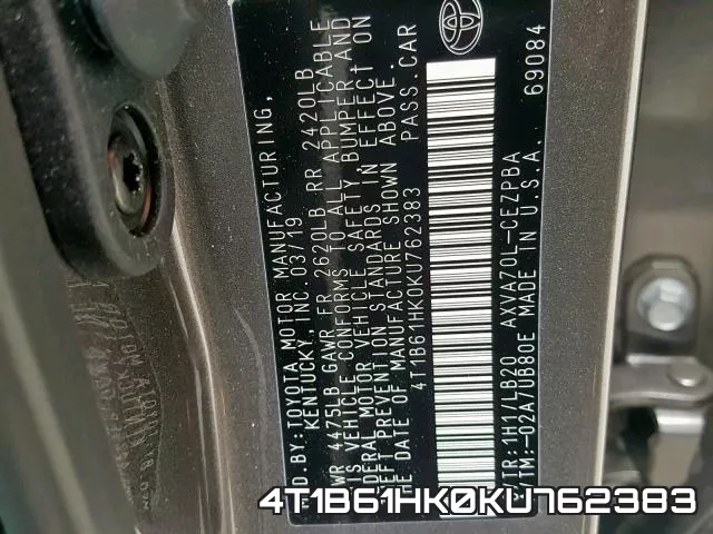 4T1B61HK0KU762383 фото 2