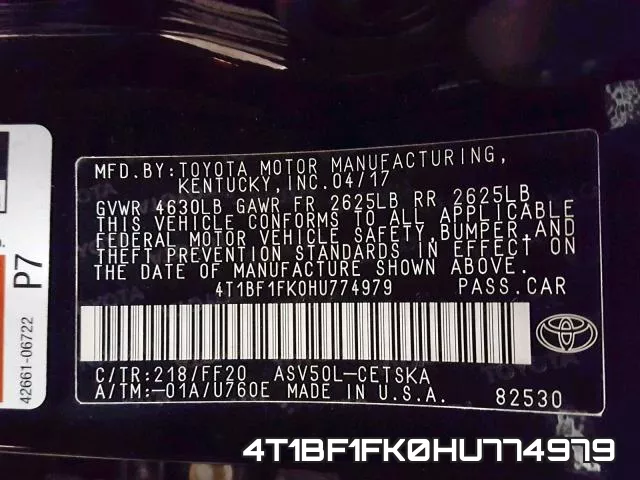 4T1BF1FK0HU774979 фото 2