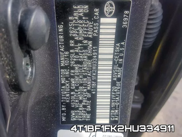 4T1BF1FK2HU334911 фото 2