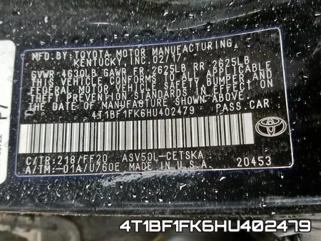 4T1BF1FK6HU402479 фото 2