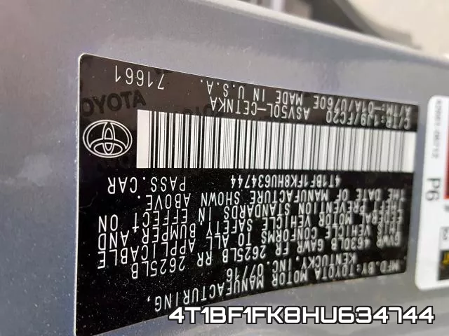 4T1BF1FK8HU634744 фото 2