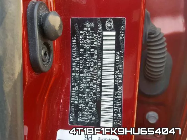 4T1BF1FK9HU654047 фото 2