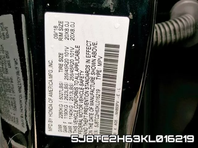 5J8TC2H63KL016219 фото 2