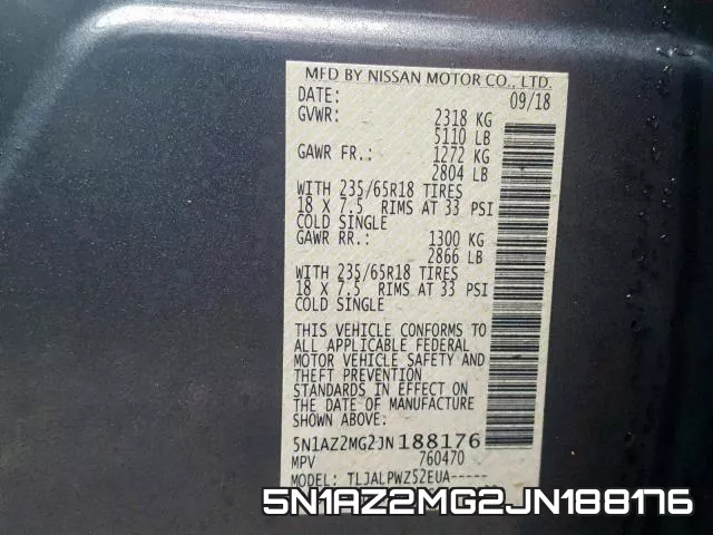 5N1AZ2MG2JN188176 фото 2